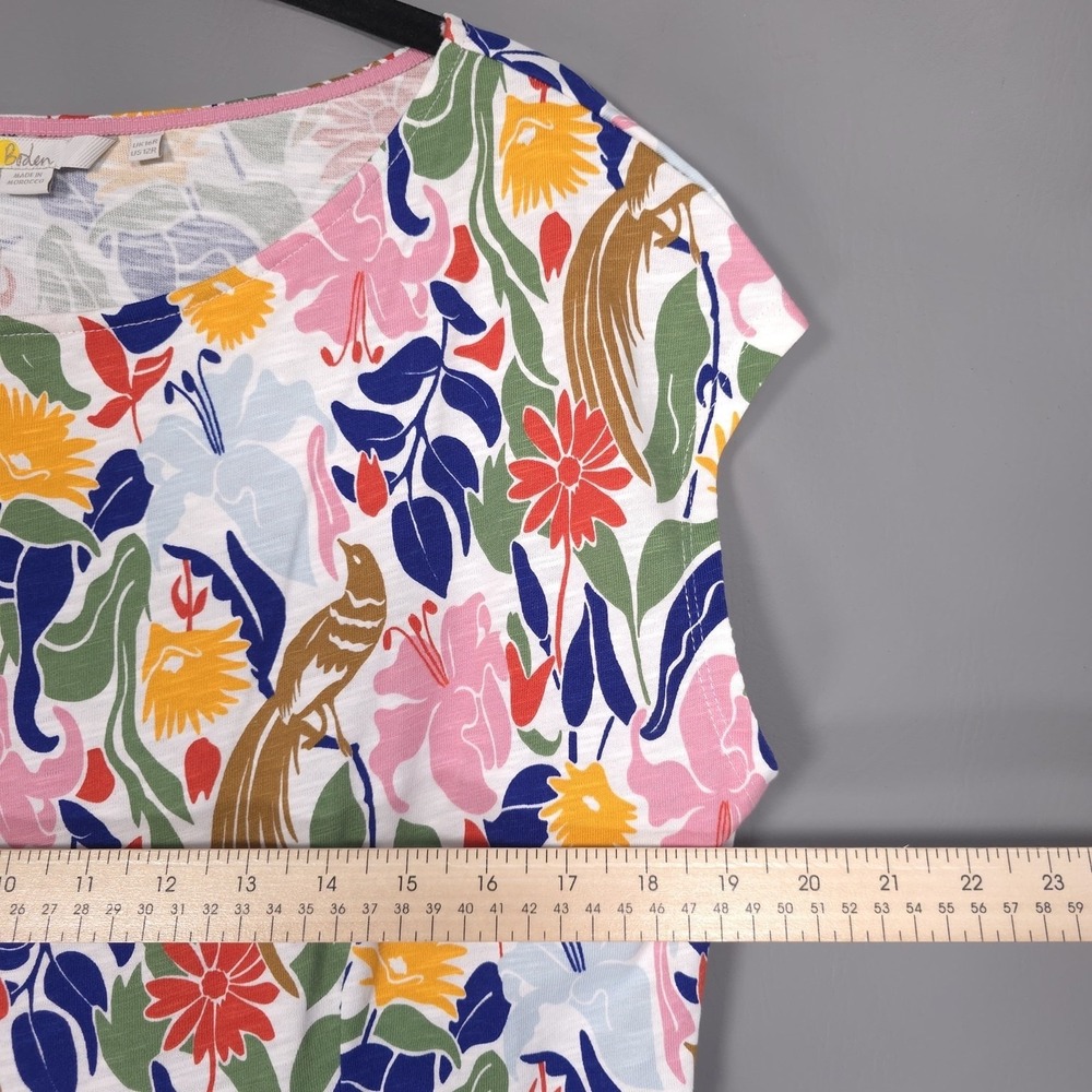 BODEN Women's Florrie Jersey Dress 12R Bird Floral Multicolor 100% Cotton J0849 - Picture 4 of 11
